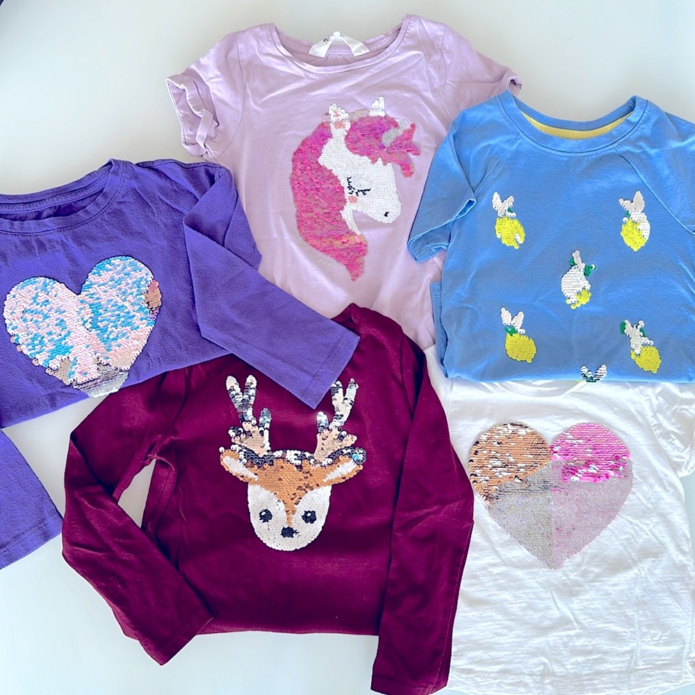 Sequin flip shirts short and long sleeve shirts sizes 3-6 Y bundle of 5